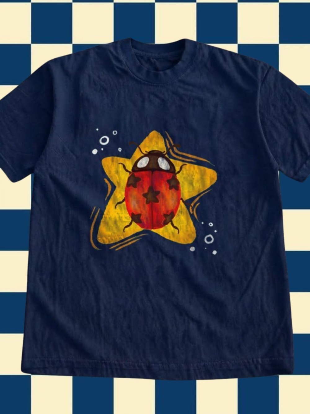 Gildan Navy T‑Shirt with Yellow Star & Red Ladybug Graphic